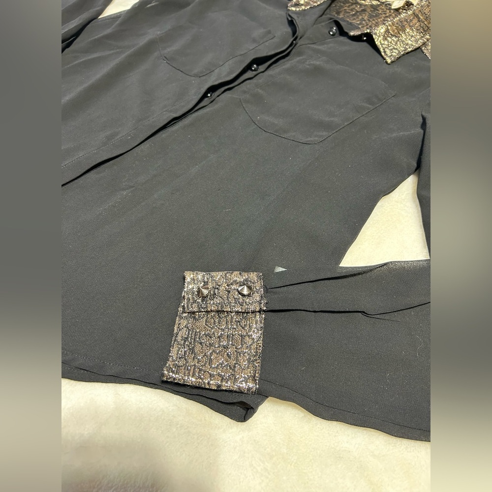 Black Sheer Blouse with Gold Accents - Picture 4 of 5